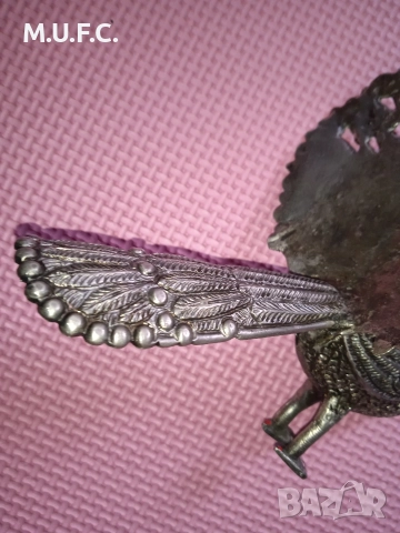 Посребрен Паун Ар Деко 1930-40, снимка 8 - Антикварни и старинни предмети - 52591586