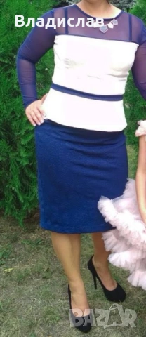 Елегантен дамски комплект пола + блуза празничен костюм, снимка 5 - Блузи с дълъг ръкав и пуловери - 53401413