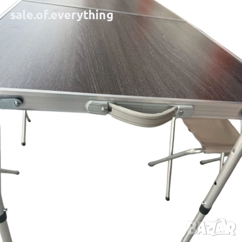 Комплект сгъваема къмпинг маса с 4 стола, регулируема височина, дизайн "куфар" в сив цвят, снимка 2 - Къмпинг мебели - 53978019