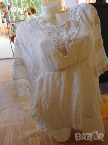 Дамска бяла блуза с дантела , снимка 1 - Тениски - 45510285