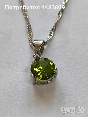 Сребърно колие със зелен цирконии , снимка 2 - Колиета, медальони, синджири - 53710900