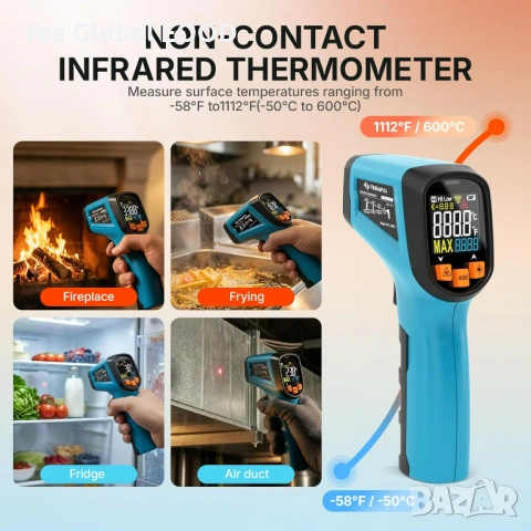 Tilswall IR Термометър -50C до 600C LCD, снимка 5 - Друга електроника - 53640059