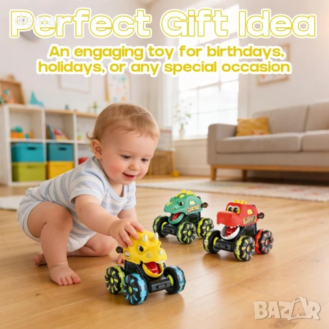 Играчки за деца с камиони динозаври, 3 броя играчки колички с динозаври със светещи колела, снимка 6 - Коли, камиони, мотори, писти - 54105912