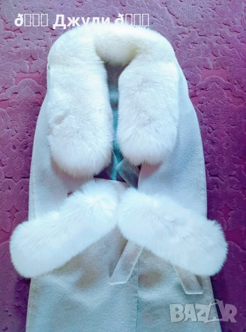 Пухкаво палто от алпака и естествен косъм, снимка 7 - Палта, манта - 52513469