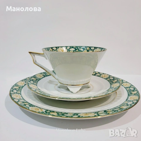 Троен комплект, порцеланова чаша за чай Schumann Bavaria., снимка 2 - Други ценни предмети - 54011890