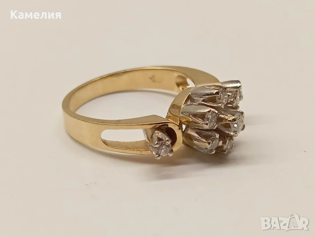 Златен пръстен с брилианти. , снимка 6 - Пръстени - 53532770