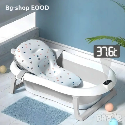 Бебешка вана Extralink Kids, сива, с LED термометър, 0-3 месеца, комплект за грижа, снимка 7 - За банята - 53863221