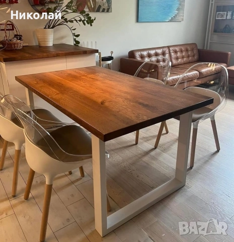 трапезна маса масив дъб с метални крака , снимка 8 - Маси - 53541444