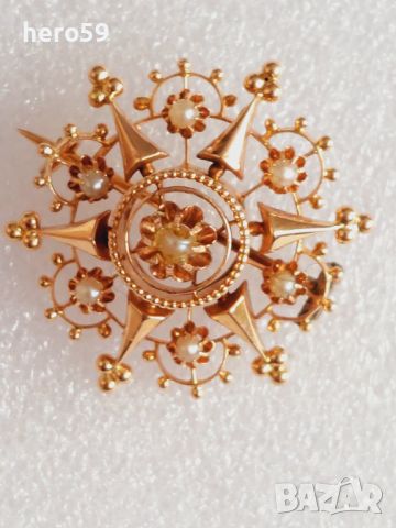 Антикварна златна брошка с перли,злато585., снимка 12 - Колиета, медальони, синджири - 46475360