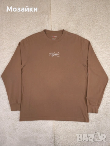 Мъжка кафява тениска с дълъг ръкав Jordan Flight с лого - размер M