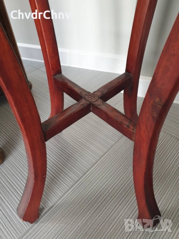 2бр/чифт/92-93см конзолна маса дърворезба-мрамор/дървена масичка-пиедестал-поставка за саксия, снимка 6 - Антикварни и старинни предмети - 52956454