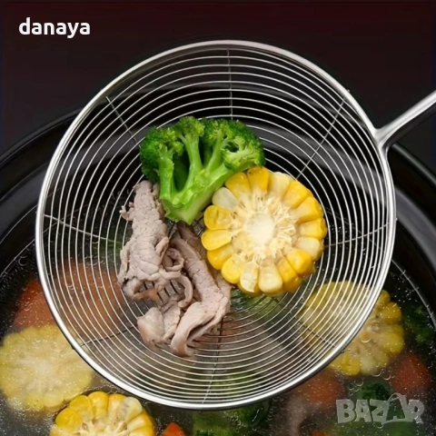 6385 Голяма кухненска цедка за пържене, варене и отцеждане, 41×19 см, снимка 8 - Прибори за хранене, готвене и сервиране - 53372991