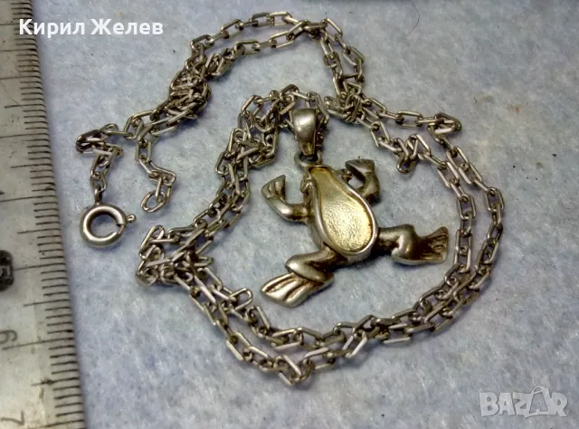ФИГУРАЛЕН СРЕБЪРЕН ПЕНДАНТ ЖАБКА със СРЕБЪРНА ВЕРИЖКА СРЕБРО 925 РЪЧНА АРТ РАБОТА 49797, снимка 8 - Колиета, медальони, синджири - 49981838