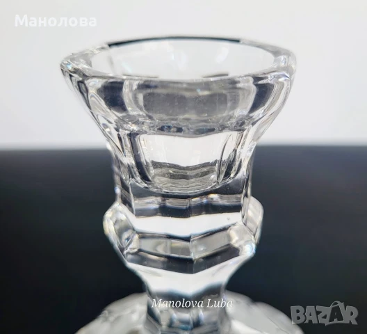 Чифт елегантни свещници изработени от оловен кристал с бели гравирани цветя., снимка 5 - Други ценни предмети - 51211236