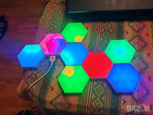 Hexagonal Gaming LED панели RGB 8 бр смарт осветление, снимка 3 - Лед осветление - 54302314