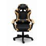 Геймърски стол с масажна функция, лумбална възглавница и поставка за крака – Черен-златист, снимка 4