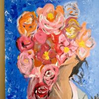 картина с маслени бои Дама с цветя, снимка 2 - Картини - 45543381