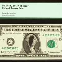 Банкнота уникат ERROR Fr. 1910-J $1 от 1977 г., снимка 1 - Нумизматика и бонистика - 45143287