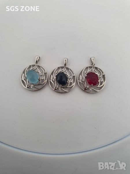 Сребърна висулка 925 с аквамарин, цитрин, аметист, сапфир или рубин, снимка 1