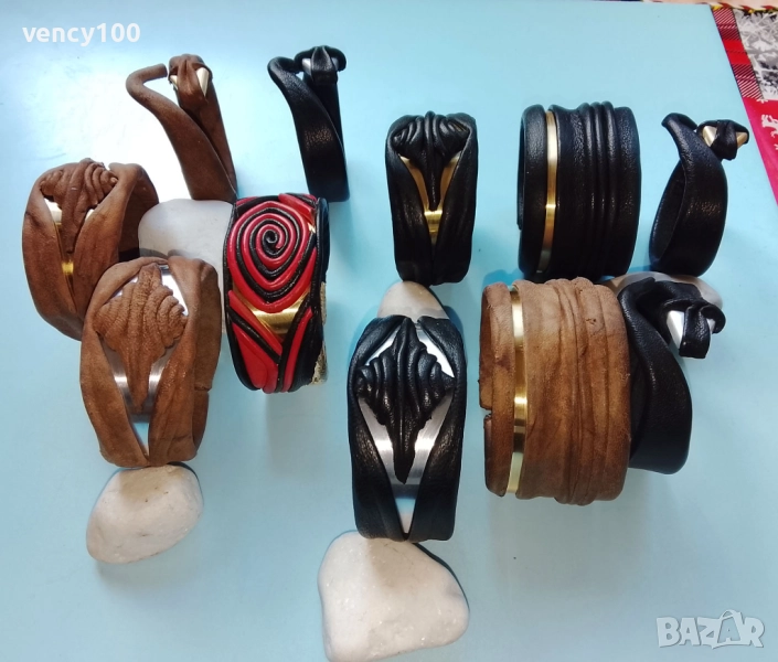 Дамски кожени гривни с метал, снимка 1