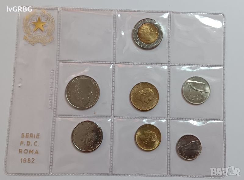 Сет монети от Италия 1982 Лири Италиански монети Банков сет 500 ЛИРИ 1982 ПЪРВАТА БИМЕТАЛНА МОНЕТА , снимка 1