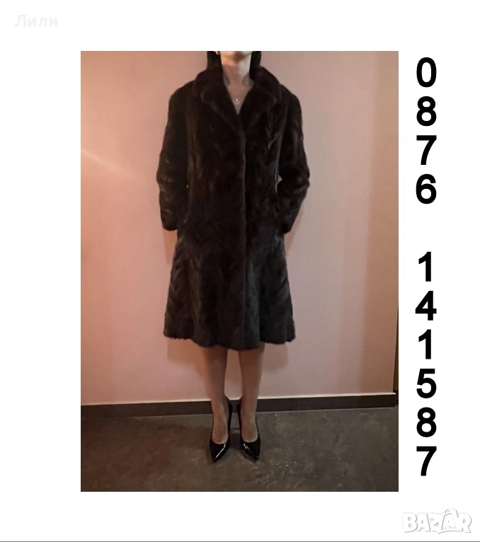 Стилно Палто от визон/норка, тъмнокафяв, супер запазено, средна дължина, снимка 1