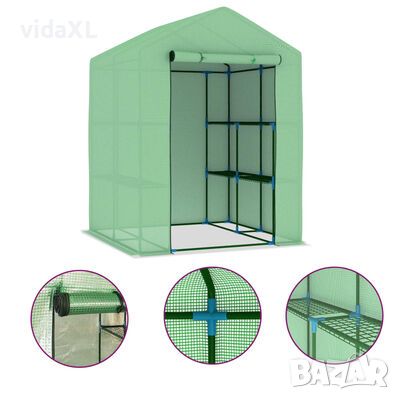 vidaXL Оранжерия с рафтове, стомана, 143x143x195 см（SKU:48167, снимка 1