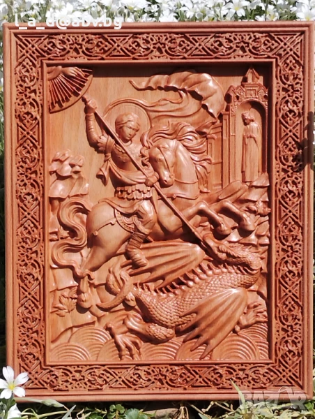 Икона на Св. Георги Победоносец авторска дърворезба, снимка 1