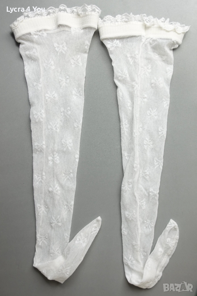 Бели ретро чорапи с ластик и ръб по дължината, снимка 1