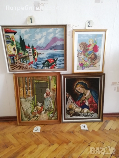 Стари немски гоблени големи в дървени рамки, снимка 1