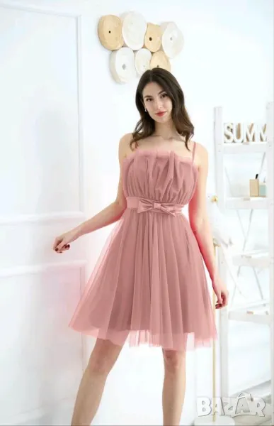 Дамска официална розова тюлена рокля, снимка 1