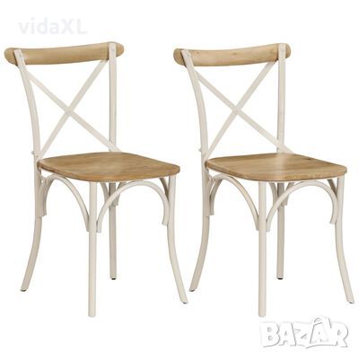 vidaXL Кръстати столове, 2 бр, бели, мангово дърво масив（SKU:247315, снимка 1