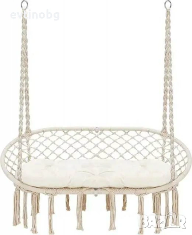 Двойна бежова градинска люлка за двама с възглавници, снимка 2 - Градински мебели, декорация  - 53864510