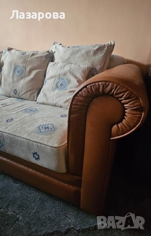 Триместен диван с естествена кожа, снимка 4 - Дивани и мека мебел - 52143345