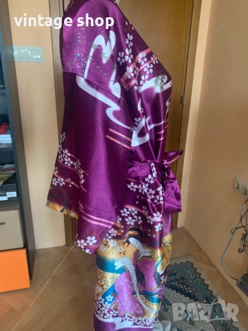 Дамски копринен халат тип кимоно в цвят purple, снимка 6 - Други - 53734818