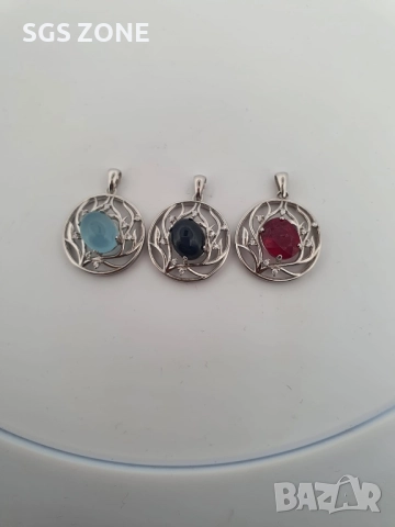 Сребърна висулка 925 с аквамарин, цитрин, аметист, сапфир или рубин