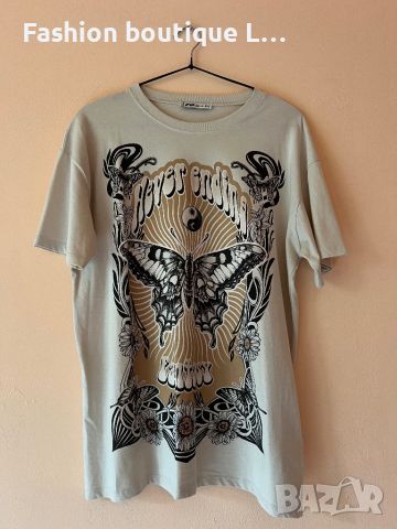 FB Sister Бежова овърсайз тениска с щампа 100% памук XS размер , снимка 1 - Тениски - 45421174