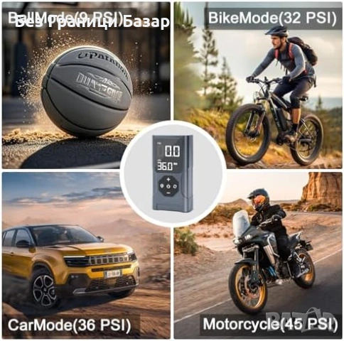 Нова Преносима помпа компресор за гуми кола/велосипед/колело LED 12V, снимка 6 - Друга електроника - 53692469