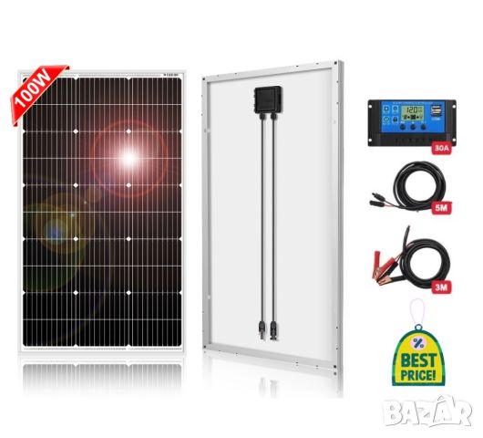 Комплект 100w соларен панел + 30А контролер + кабели 8м., снимка 1 - Друга електроника - 46295767