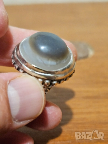 Огромен старинен  солиден сребърнен пръстен с голям камък ахат за ценители , снимка 2 - Пръстени - 52393731