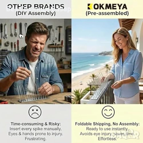 Нови Шипове против гълъби 30 броя черни за первази покрив от неръждаема стомана, снимка 2 - Други стоки за дома - 53530217