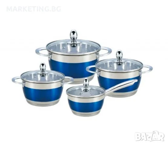Комплект тенджери Bohmann от 8 части от висококачествена неръждаема стомана в елегантен син дизайн