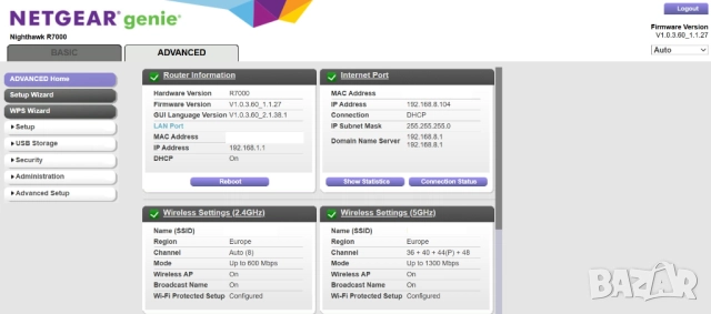 NetGear R7000 Nighthawk AC1900 Smart WiFi Router, снимка 3 - Рутери - 52146280