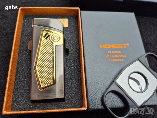 Луксозна запалка за пури HONEST с подарък резачка,три цвята, снимка 5 - Запалки - 52204255