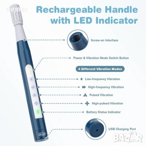 Комплект за орална моторна стимулация Joyreal, 7 сменяеми текстурирани глави, 4 режима на вибрация, снимка 4 - Други - 53900904