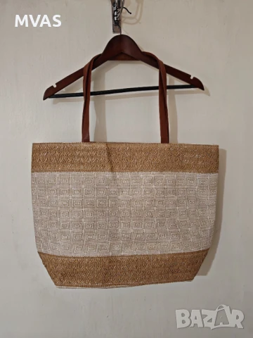 Нова голяма плажна чанта Бежова кафява, снимка 2 - Чанти - 51296949
