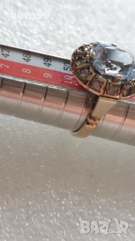 Златен дамски пръстен с аквамарин, злато 14к , снимка 16 - Пръстени - 50634031