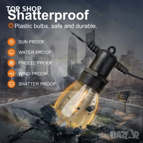 BOMCOSY 7,5м Соларна Външна LED Гирлянда( IP65 Водоустойчива,4 режима,топло бяло, снимка 10 - Лед осветление - 49308566