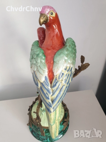 41см-3кг китайска порцеланова фигура с бронз/птици-папагали/Wong Lee 1895/стара статуетка, снимка 4 - Антикварни и старинни предмети - 51475516