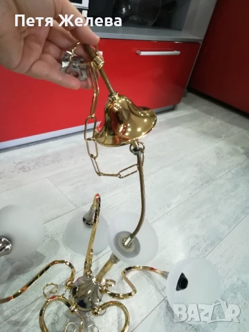 Полилей метал и стъкло/5 осветителни тела/-Австрия , снимка 13 - Полилеи - 50724465